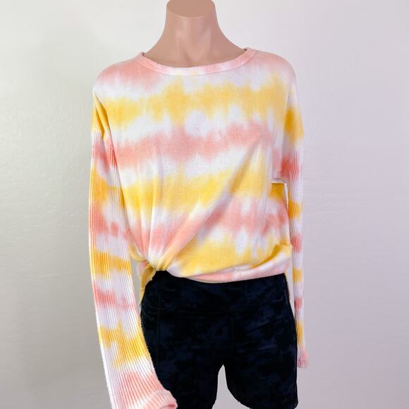 Theo & Spense Creamsicle Tie Dye Striped Long Sleeve Top Yellow size S NEW - Picture 12 of 12